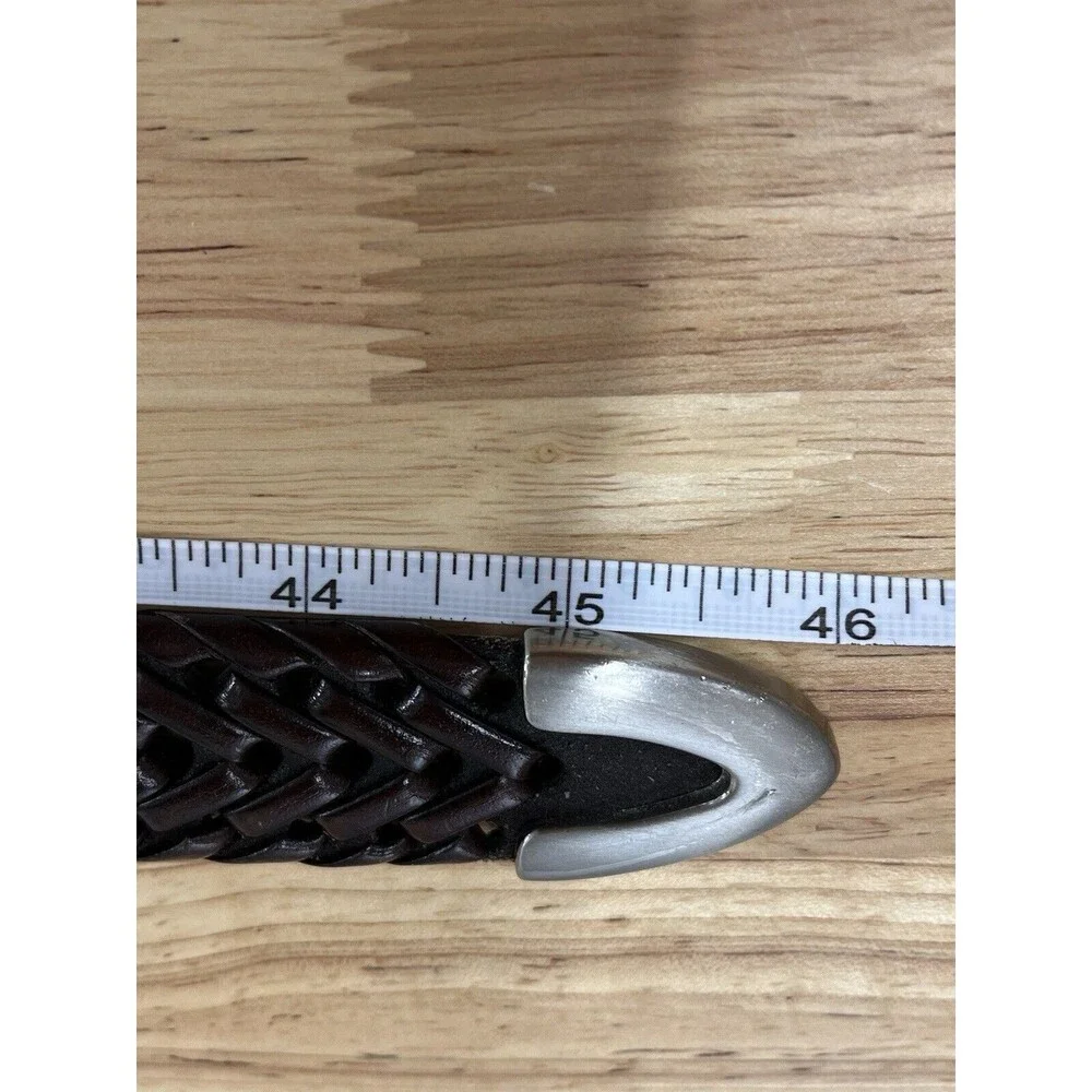 Mens 100% Leather Woven Belt. Heavy Silver Buckle Sz 42 Some‎ wear on inside